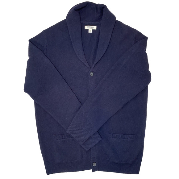 Goodthreads Sweater Mens Large Tall Navy Blue Lambswool Shawl Collar Cardigan - Picture 1 of 10
